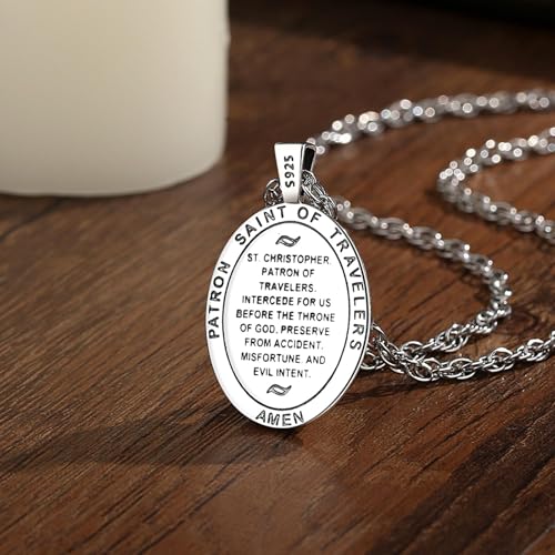 925 Sterling Silver Archangels Necklace for Women Men, Saint Christopher Medal St Michael Virgin Mary St Benedict Pendant Original Protection Amulet Jewelry Gift, 22"+2" St Christopher-1