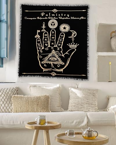 Indian Consigners Palmistry & Zodiac Altar Cloth, Sun Sign Astrology Tarot Reading Mat with Celestial Palm Hand Design, Tablecloth for Tarot Cards, Spiritual Rituals, Meditation & Home Decor
