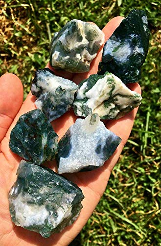 Zenkeeper 1Lb Raw Moss Agate Crystal Stone Rough Gemstones Fountain Rocks for Tumbling, Cabbing, Polishing, Wire Wrapping, Wicca & Reiki Crystal Healing