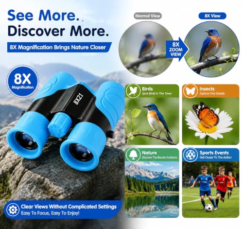 Binoculars for Kids 8x21 High-Resolution for Bird Watching Blue
