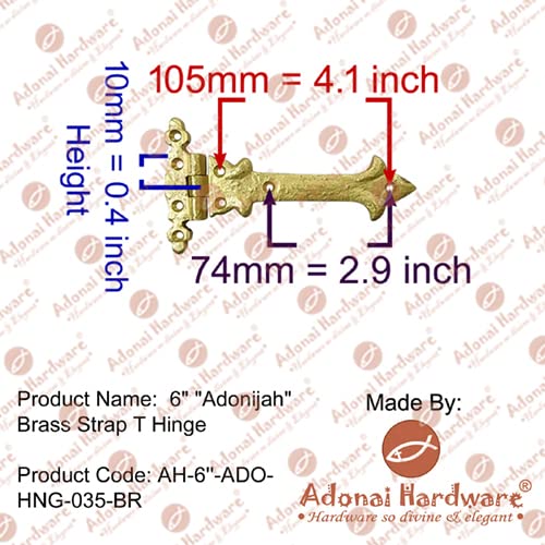 Adonai Hardware Adonijah Antique Cast Iron Strap T Hinge (6" X 2 Pack, Matte Black) for Barn Doors, Gates, Kitchen Cabinets, Sheds, Wooden Box, Furniture, Cedar Chest and Trunks 6" x 2 Pack (T Hinge) - Iron