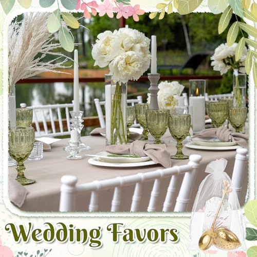 25 Sets Bridal Shower Tea Party Favor for Guests Heart Shape Infuser Ball Leaf Tea Spoon for Loose Teas with Thank You Cards Organza Bag Wedding Souvenir Teas Party Decorations (Gold)