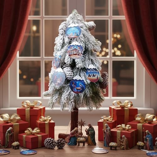 Thyle 6 Pack Nativity Ornaments for Christmas Tree Bulk Christian Nativity Scene Decorations 3" Religious Jesus Gifts for Women Men Window Tree Acrylic Hanging Decor (Classic Style) Classic