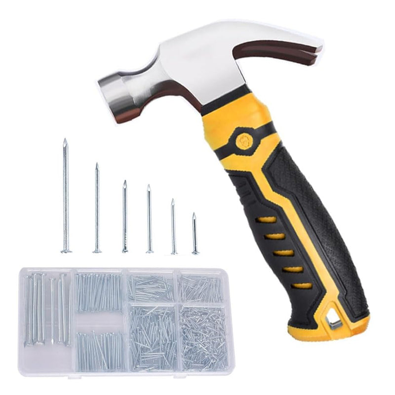 [Australia - AusPower] - 750PCs Small Nails for Hanging Pictures Assortment Kit and 8oz Small Claw Hammer, Small Hammer With Hardware Nails Assorted Set for Home, DIY, Camping, Tent Stakes (Hammer and Nails) Hammer and Nails 
