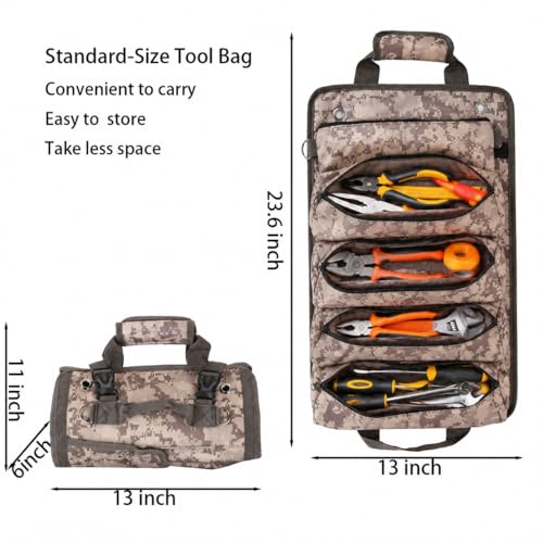 EWSNM heavy duty roll-up tool bag organizer with multiple compartments for hand tools