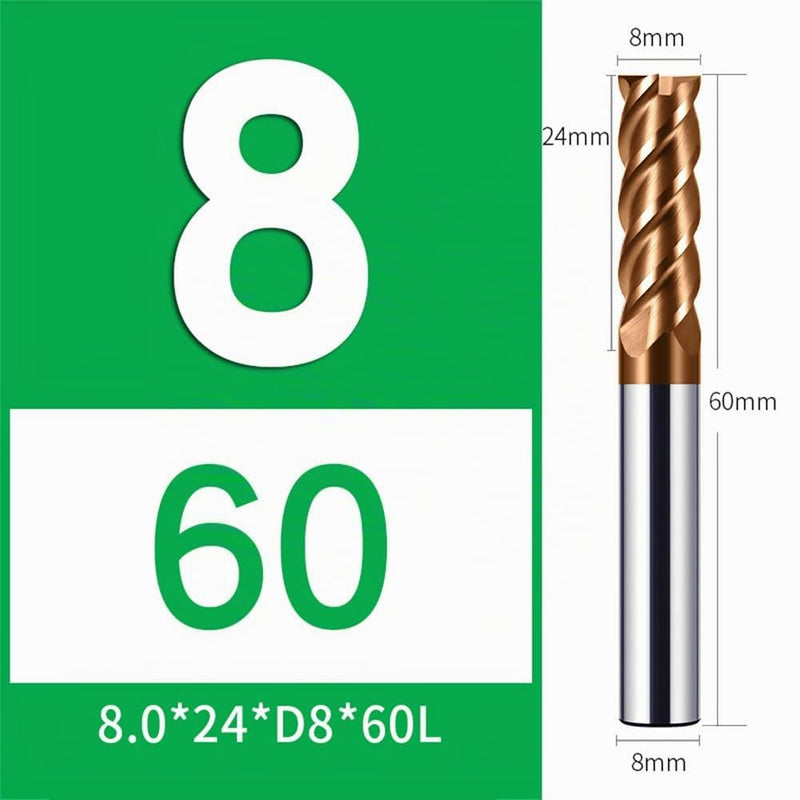 Carbide End Mill 8 mm, 4 Teeth / 4 Cutting Edge CNC Milling Cutter, HRC 55, TiSiN Golden Coating, Solid Carbide Cutter CNC 8 mm for Steel Metal Wood Acrylic Plastic (8 mm) 8mm-1 Stücke