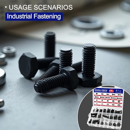 DANA FRED 216-piece black nylon hex screw, nut and washer kit, M4-M10 metric assortment for PCB boards