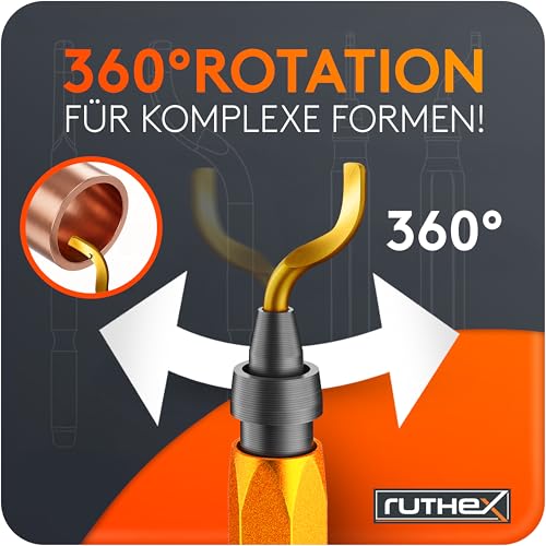 ruthex Deburring in Metal Box with 11 Blades for Plastic, Metal, Stainless Steel - Ideal for 3D Printing - Hand Deburring with Handle Storage Compartment - Additional Titanium Coated Deburring Blades for Drilling V2 deburring + 11 blades box