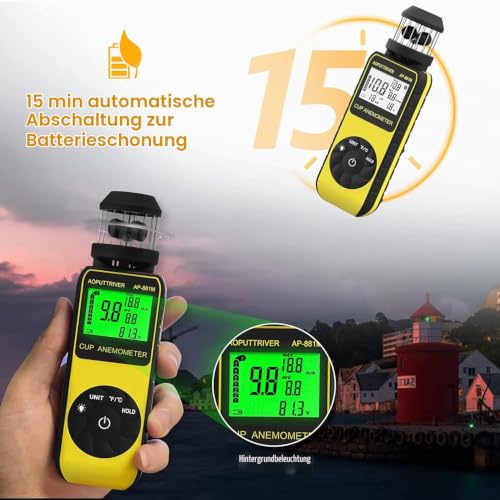 Digital Anemometer Handheld AP-881M Wind Gauge Anemometer with 360° Wind Direction Wind Cup Anemometer with Temperature (℃/℉) Measurement of Air Speed Air Volume for HVAC Vents, Boat Sailing 881M