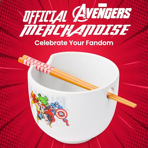 Silver Buffalo Marvel Retro Avengers, Ramen Bowl with Chopsticks, 20oz 20 Ounces Marvel Avengers