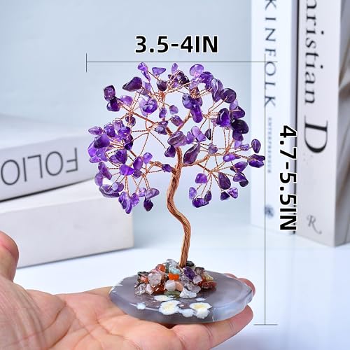 Natural Amethyst Healing Crystal Tree of Life with Agate Base, Handmade Spiritual Decor for Positive Energy, Meditation Gifts for Women, Mom, Home & Office Style-3