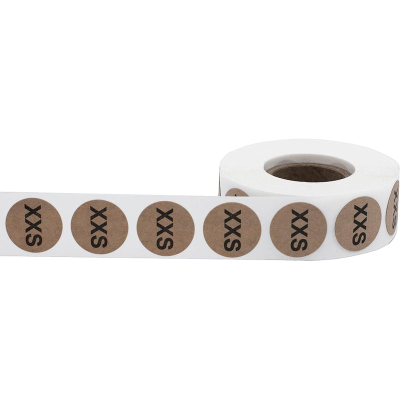 Natural Kraft Circle XXS Clothing Size Stickers for Retail Apparel, 0.75 Inch Round Adhesive Size Labels, 500 Total Stickers on a Roll for Boutique and Inventory Organization – Made in the USA