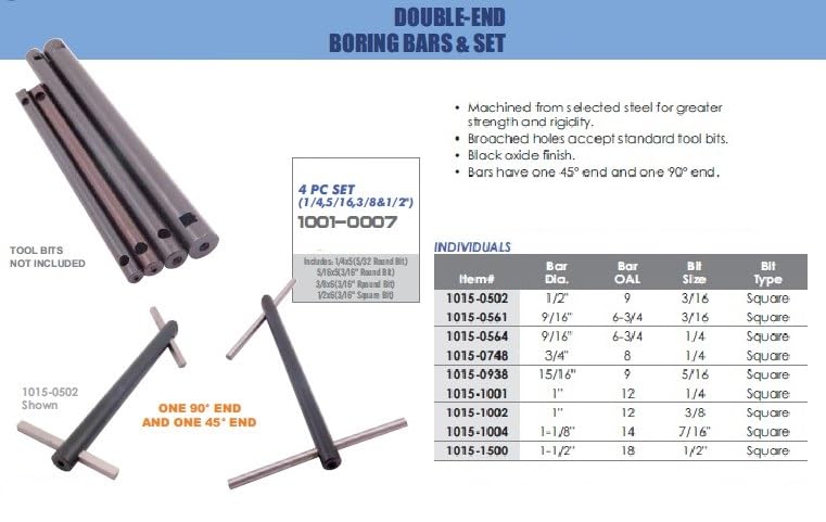[Australia - AusPower] - HHIP 1001-0007 4 Piece 1/4-1/2" Double-End Boring Bar Set 