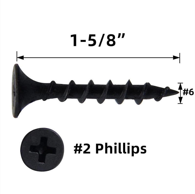 [Australia - AusPower] - Screws #6 x 1-5/8" Drywall Screws220PCS Coarse Thread Sheetrock Wood Screws with Phillips Drive,1 LBS Flat Truss Head Self Tapping Screws Black Phosphate Coated Stainless Fast Self Tapping 