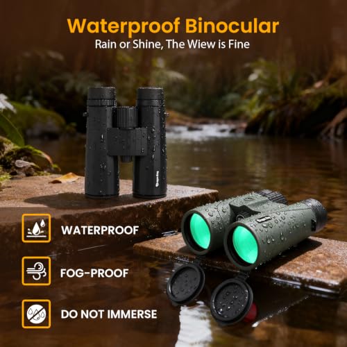 BIBIRE 10x42 Binoculars for Adults, High Powered Compact Binoculars Black