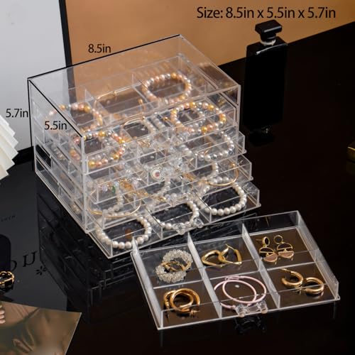 SPAKOWN Earring Organizer Box Large 30 Compartments Clear 5 Drawers