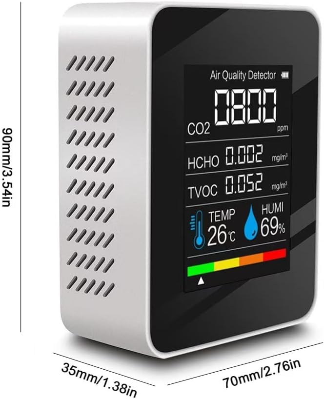 CO2 Meter, 5 in 1 Air Quality Meter Indoor Co2 Detector Formaldehyde Meter Thermometer Hygrometer with Alarm, Air Quality Monitor TVOC/HCHO/CO2 Monitor for Home, Office, Car