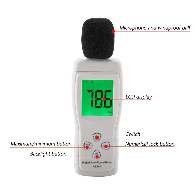 [Australia - AusPower] - SMART SENSOR AS804 Digital Sound Level Meter LCD Display 30-130dBA Sound Quality Tester for Home Use 