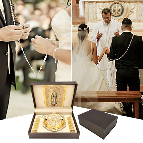 ESNOY Arras de Boda Católica Virgen de Guadalupe Gifts, Arras para Boda Católica, Arras de Matrimonio, Arras for Catholic Wedding Coins, Classic Silver Ceremony Arras Set, Decoración de Bodas
