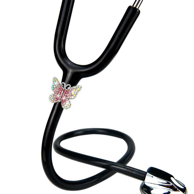 [Australia - AusPower] - 2 Pack AB Pink Butterfly Bling Stethoscope Charms, Stethoscope Id Name Tag for Doctor Nurse Christmas Gift ABPink Butterfly 