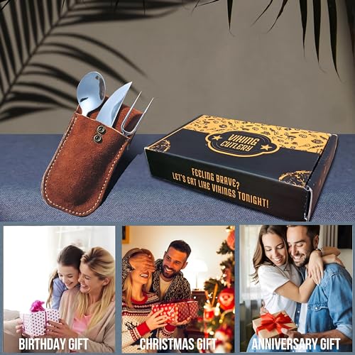 Customize Viking 3-Piece Medieval Cutlery Set, Hand Forged Feasting Set, Twisted Pattern Eating Utensils, Carbon Steel Flatware With Leather Pouch