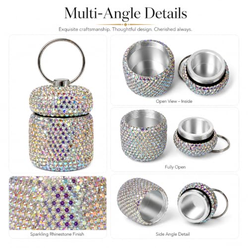 Sparkling Rhinestone Keychain Urn for Ashes, 1.8 Inch Stainless Steel Mini Cremation Urn Keychain for Human or Pet Ashes, Keepsake Memorial Holder, Silver Sliver