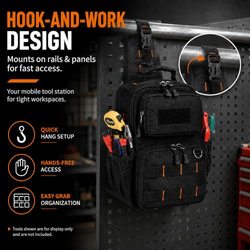 YJQ black tactical tool bag in waterproof Oxford fabric with 3-point harness and MOLLE webbing