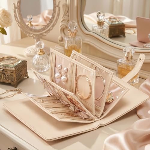 Anti Tarnish Travel Jewelry Organizer Book, Travel Jewelry Case Small Jewelry Organizers and Storage for Earring Necklace Ring Holder, Tangle-Free, Ideal Gift for Women, 5 Zipper Pouches