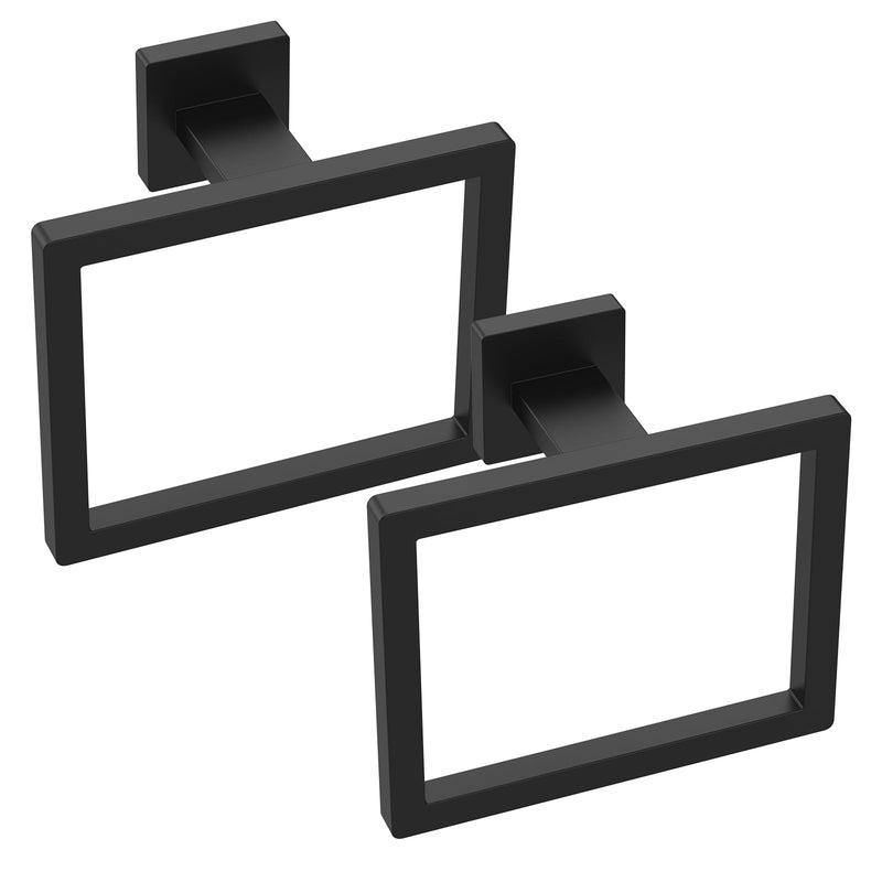 Stainless Steel Square Towel Racks for Bathroom, Black Hand Towel Holder Wall Mount, Modern Towel Ring for Guest Bath, Bathroom Accessories, Bathroom Towels for Wall, Rust-Proof, 2 Pack Black 2pcs