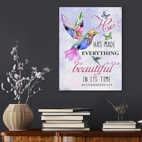 Bible Verse Canvas Wall Art Decor "He has made everything beautiful in its time" Home Office Christian Art Decoration 16”X12” inches (Framed) - Ready to Hang (Everything Beutiful, 16 inch * 12 inch, Wrapped Canvas) Everything Beutiful 12"L x 16"W