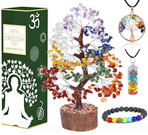 7 Chakra Crystal Tree of Life with Bracelet & 2 Pendants Feng Shui Bonsai 002 Seven Chakra (Silver Wire)
