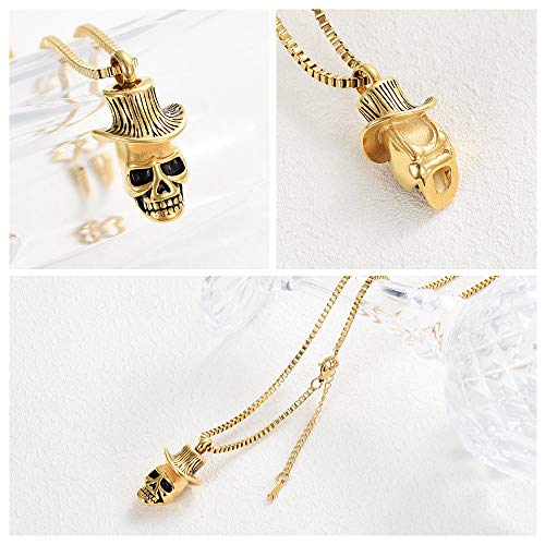 Skull Urn Necklace for Ashes for Human Pet Stainless Steel Pendant Gold