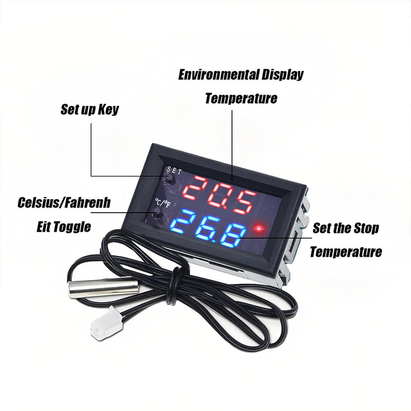 [Australia - AusPower] - Joyzan 12V Electronic Temperature Controller, Digital Thermostat Control Module LCD Accuracy Micro Temp Switch Board -50 to 110°C LED Monitor Outlet Heating Cooling 20A Relay Waterproof Sensor Probe 