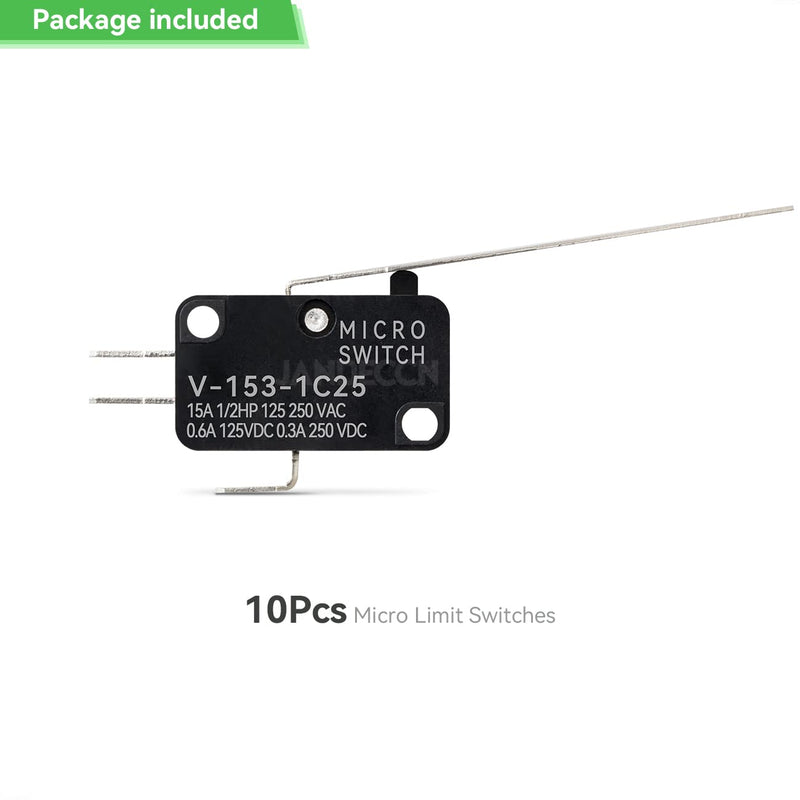 [Australia - AusPower] - 10Pcs Lead Limit Switch Long Straight Hinge Lever, SPDT 1NO 1NC Snap Action Micro Switch V-153-1C25 