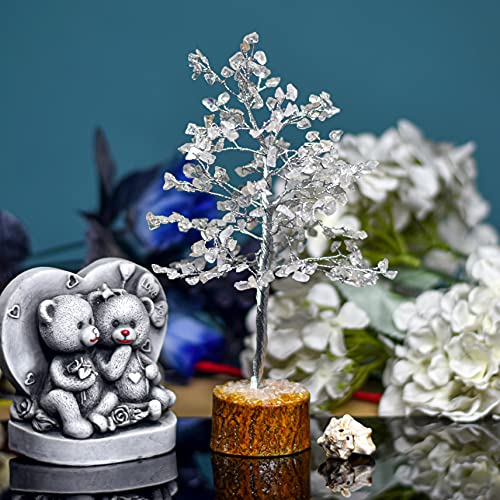 Crystals Healing Stones Seven Chakra Natural Healing Gemstone Bonsai Fortune Money Tree for Good Luck Wealth & Prosperity-Home Office Décor Spiritual Gift of 10-12 Inch (Clear Silver 250)