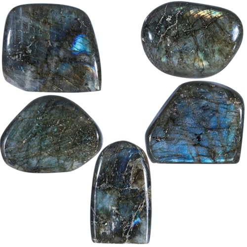 Nupuyai 100-200g Irregular Labradorite Stone Slab Specimen, Nutural Polished Self-Standing Labradorite Stone for Home Office Decoration Meditation Yogo Fengshui