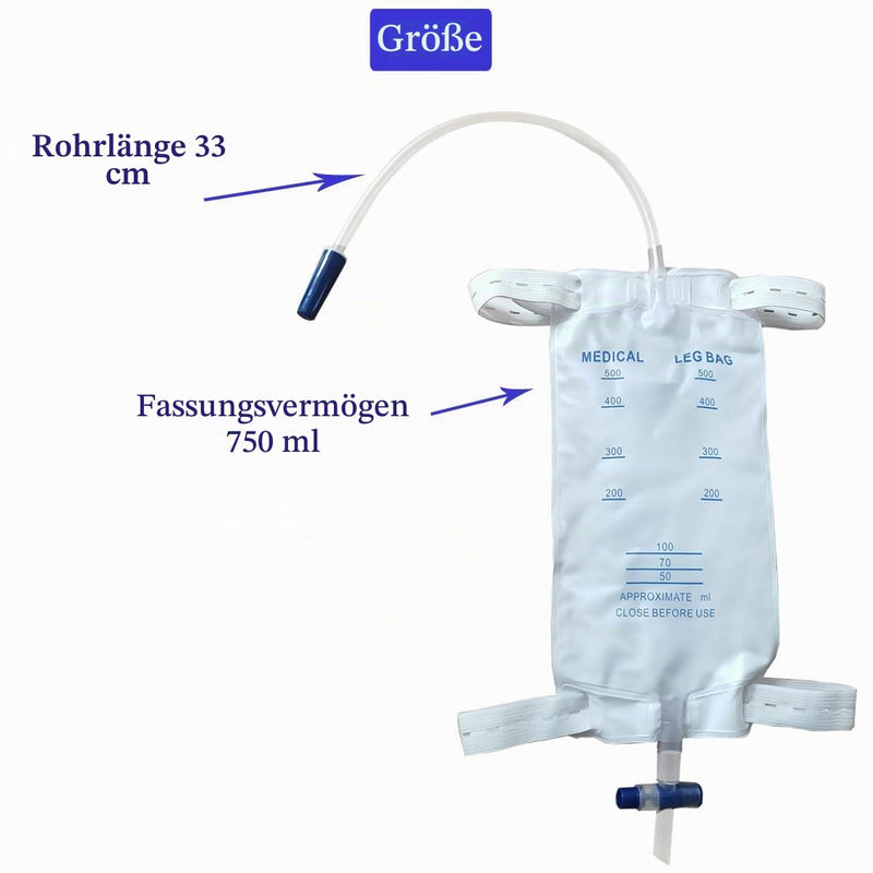 External Condom Catheter Set, 30 mm, Pack of 10 | Condom catheter external set, 2000 ml urine bag, 500 ml leg bag, urine drainage bag 500+2000ML-30MM