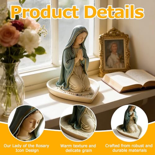 Virgin Mary Statue, Mother Mary Statue, Our Lady Prayer Rosary Box, Elegant Resin Catholic gifts for Use In Prayer And Religious Decoration