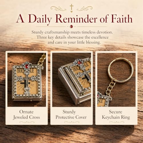 Ethlomoer Mini Bible Keychain & Keyring with Cross, Little Blessing Religious Book Charm for Keys Bags, Black White Christian Gift for Women and Men Communion Confirmation Reminder