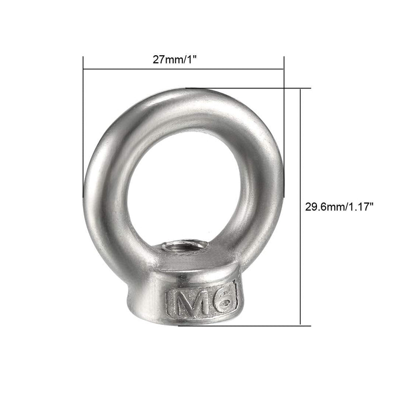 [Australia - AusPower] - uxcell Lifting Eye Nut M6 Female Thread 304 Stainless Steel Round Shape for Rope Fitting Pack of 2 