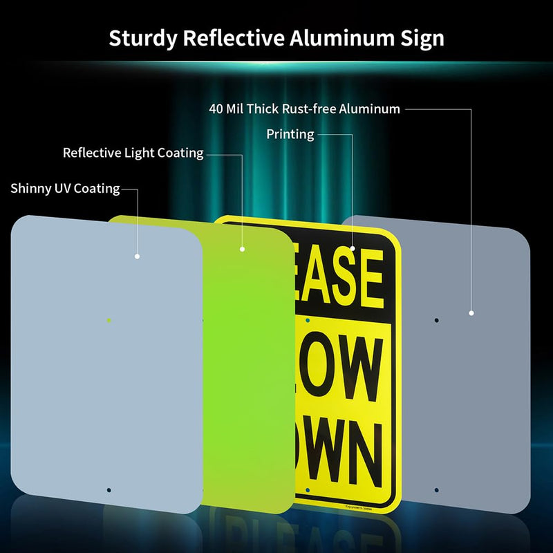 Large Please Slow Down Sign with 54" Metal Stake, 17"x 12" .040 Aluminum Sign - Reflective, UV Protected and Weatherproof