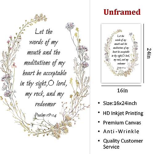 Psalm 19 Floral Canvas Bible Verse Poster - Christian Scripture Wall Art - Floral Scripture Picture for Living Room & Bedroom - 16x24in Psalm 19 Wall Art 16"L x 24"W