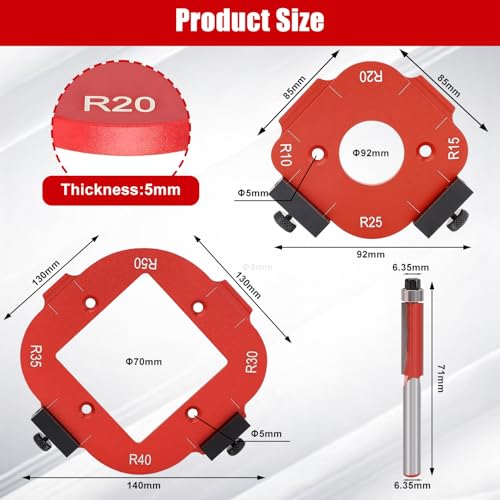 2 Pieces R10-R50 Router Template with Flush Cutter, 4 in 1 Radius Jig for Woodworking DIY