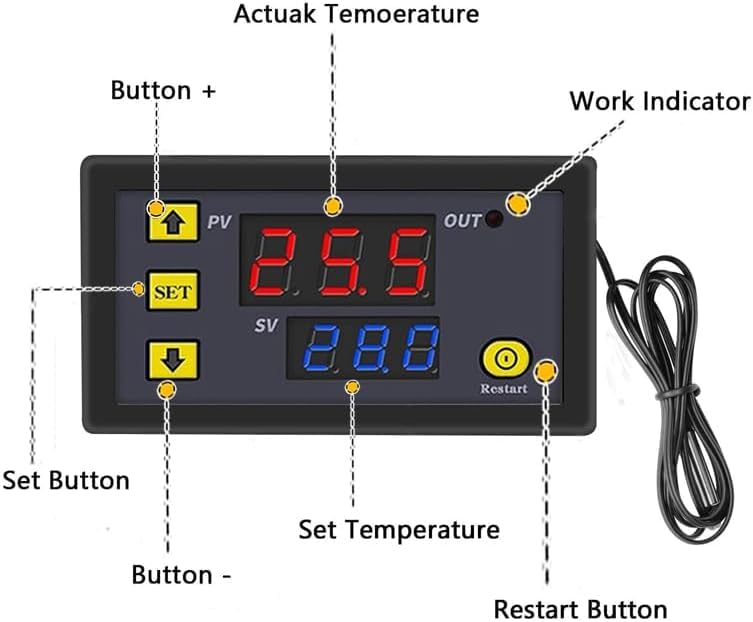 [Australia - AusPower] - GERUI Pack of 2 W3230 20A DC 110-220V Digital Temperature Controller, Digital Thermostat Temperature Switch 50-120°C with NTC 10K Sensor Probe 