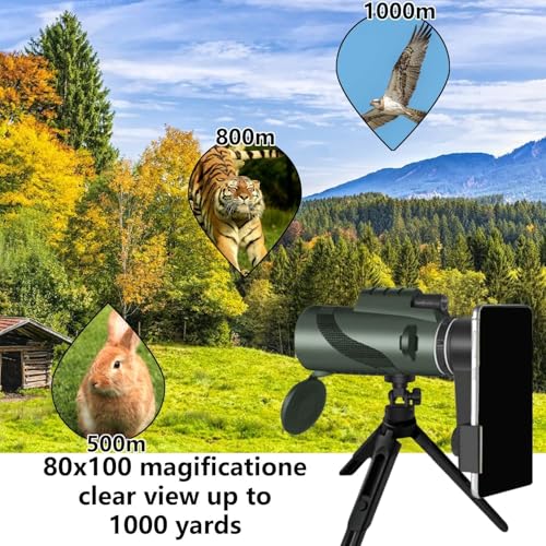 Monocular-Telescope 80x100 High Powered Monoculars High Definition for Adults High Powered with Smartphone Adapter Telescope Hunting Wildlife Bird Watching Travel Camping Hiking-Dark Green 1