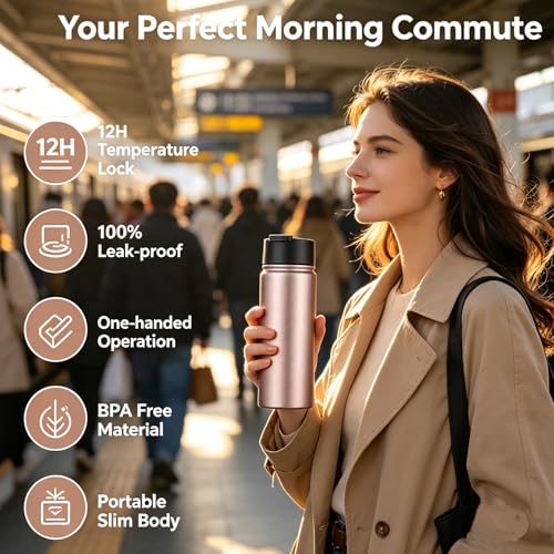 Sivaphe Infuser Water Bottle with Removable Strainer for loose leaf Tea 18/8 Stainless Steel 32 oz Insulated Tea Tumbler Gift for Women Rosegold 32 Ounces