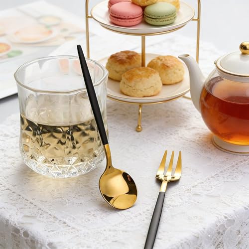 24-Piece Black Golden Flatware Set, Gold Silverware Set for 6, 18/0 Stainless Steel Knife Fork Spoon Teaspoon Silverware Set (Black Golden)