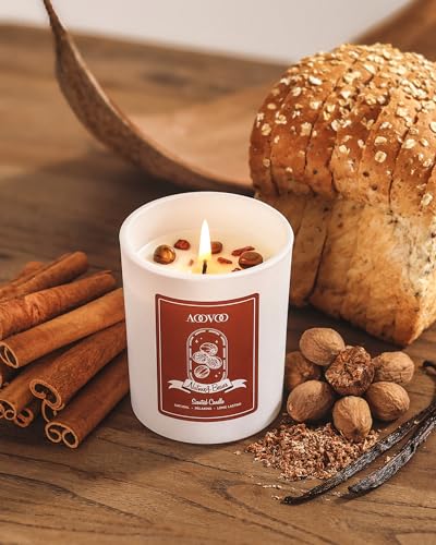 AOOVOO Nutmeg Beans Scented Candles for Women - Aromatherapy Candle with Crystals Inside, 7oz Soy Candles for Home Scented, Mothers Day Birthday Gifts Candle for Women Mom