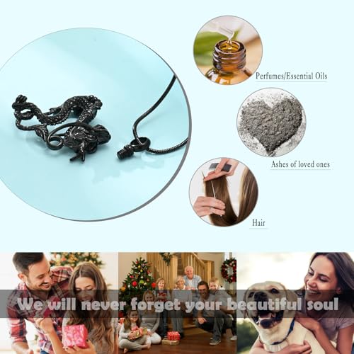Dragon Urn Necklace for Ashes Cremation Jewelry for Women Men Stainless Steel Memorial Necklaces Ash Holder for Human Pets Keepsake Jewelry for Loved Ones with Fill Tool Black