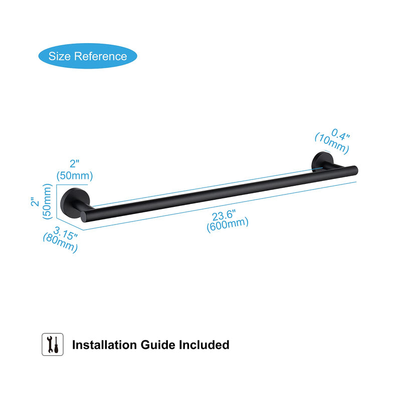 TASTOS 23.6 Inch Bath Towel Bar Matte Black, Premium SUS304 Stainless Steel Round Style Bathroom Heavy Duty Holder, Kitchen Rod, Wall Mount With Screws Rack